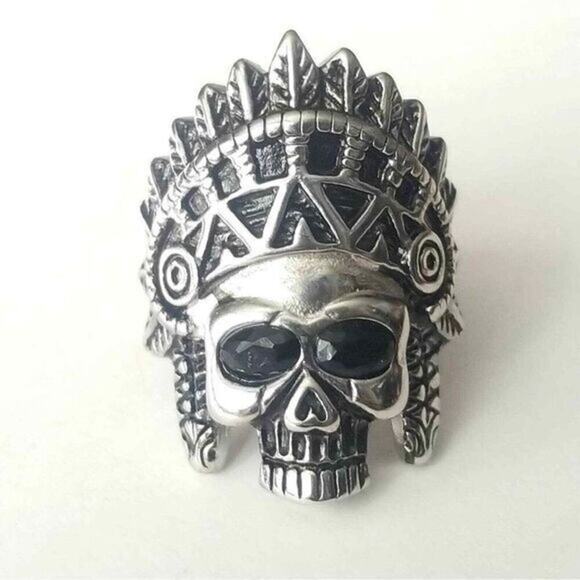 Spikes Other - 316L stainless steel silver skull biker ring hypoallergenic tarnish free size 14